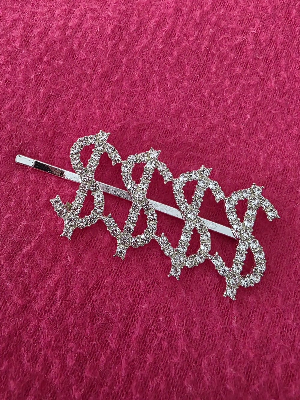 Crystal Dollar Sign Hair Clip - Silver Rhinestone Accent